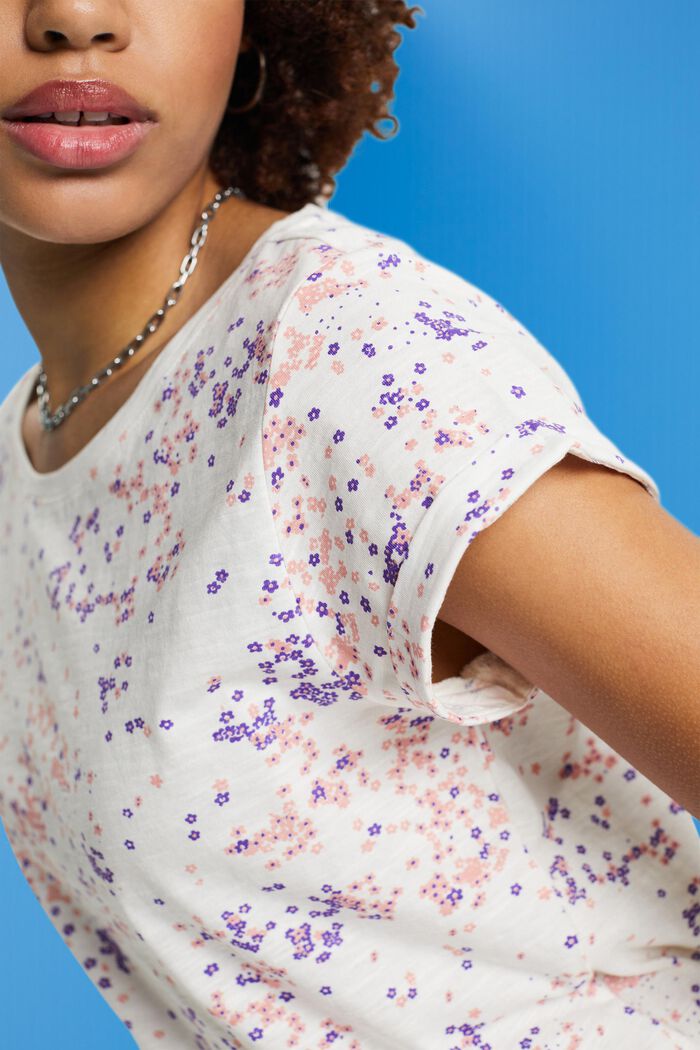 Bomulds-T-shirt med blomsterprint, OFF WHITE, detail image number 2