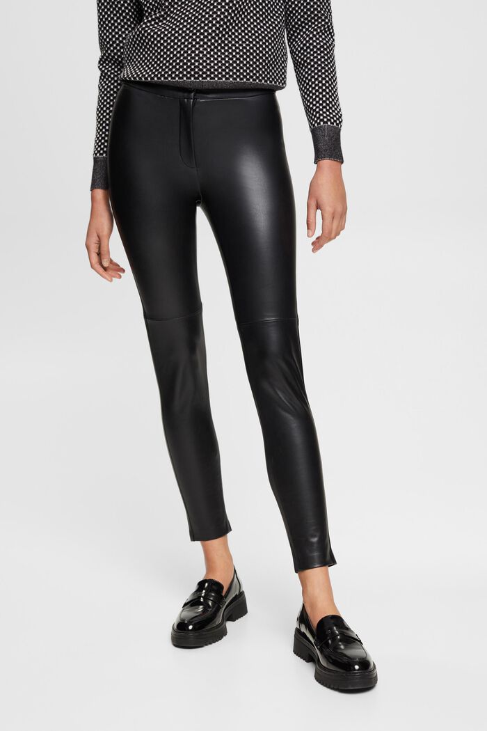 Bukser i kunstlæder med mellemhøj talje, BLACK, detail image number 0