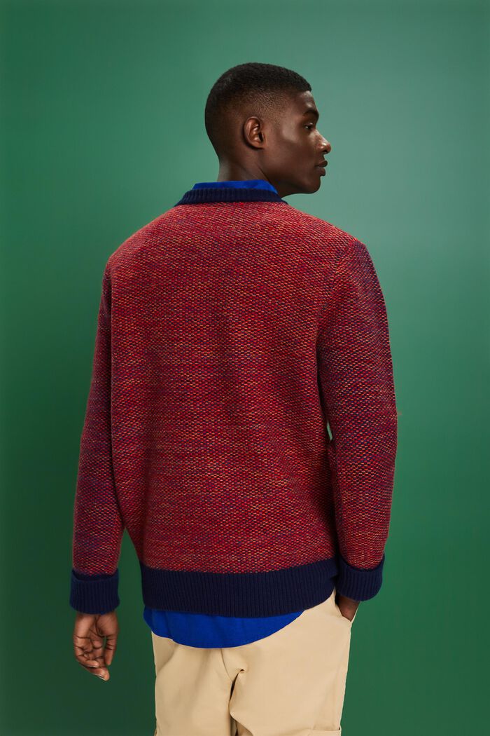 Struktureret sweater i uld med rund hals, NAVY, detail image number 4