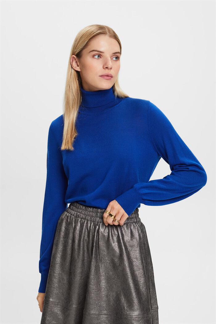 Rullekravesweater i uld, BRIGHT BLUE, detail image number 2