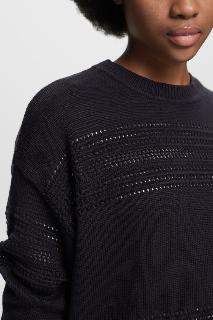 Sweater i åben strik med rund hals, BLACK, detail image number 3