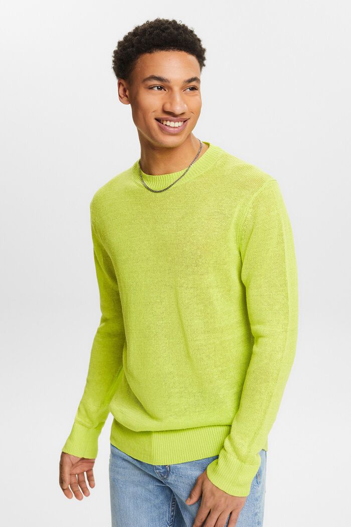Sweater i hør med rund hals, LIME GREEN, detail image number 0