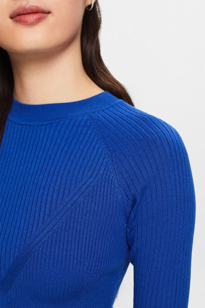 Ribbet sweater med korte ærmer, BRIGHT BLUE, detail image number 3