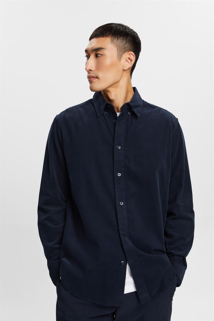 Fløjlsskjorte i 100% bomuld, PETROL BLUE, detail image number 0