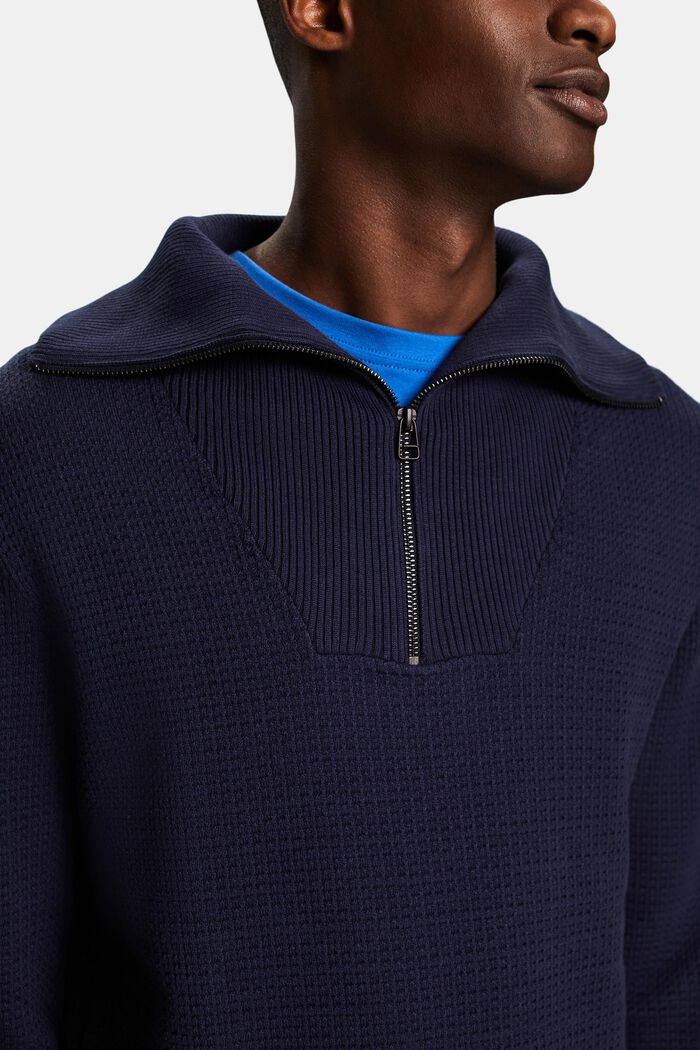 Troyer-sweater i bomuld med struktur, NAVY, detail image number 3