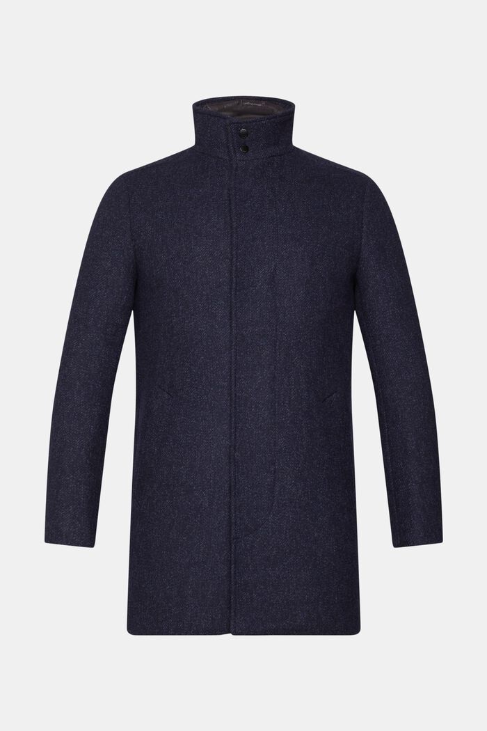 Polstret frakke i uldmiks med aftagelig inderside, DARK BLUE, overview