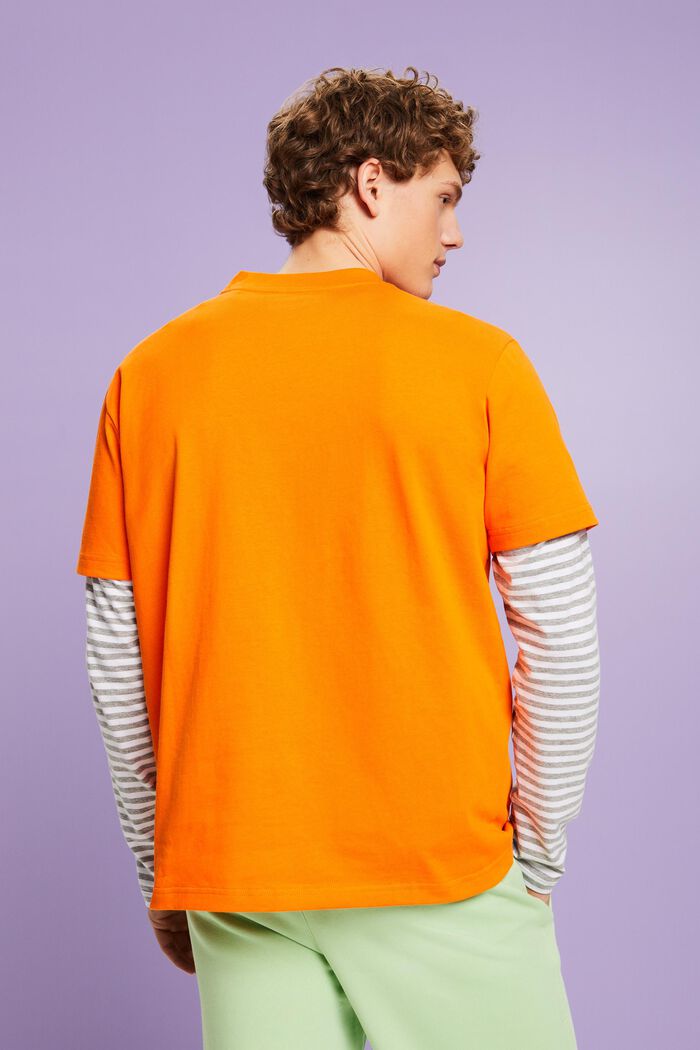 Unisex T-shirt i bomuldsjersey med logo, CORAL ORANGE, detail image number 3