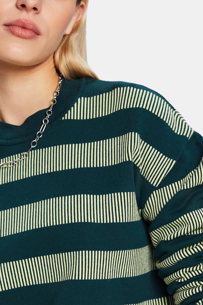 Sweater med jacquard-striber og rund hals, DARK TEAL GREEN, detail image number 2