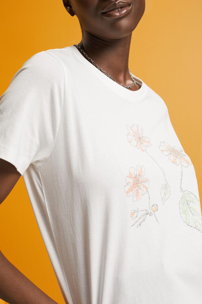 Bomulds-T-shirt med blomsterprint, OFF WHITE, detail image number 2