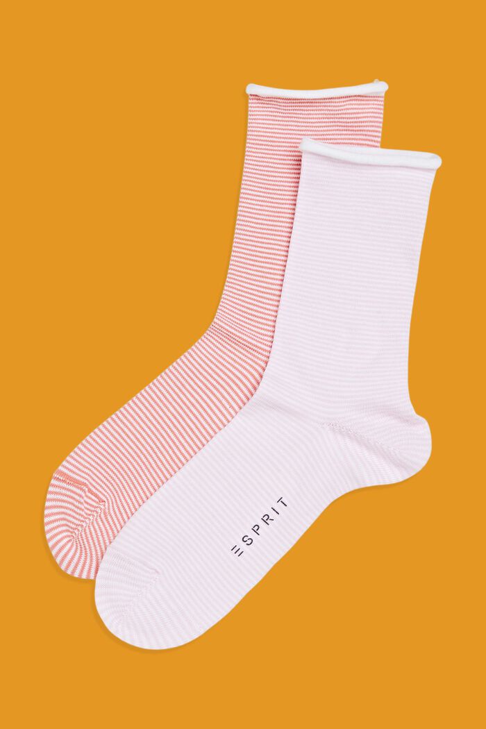 Stribede sokker med rullekant, økologisk bomuld, ROSE/PINK, detail image number 0