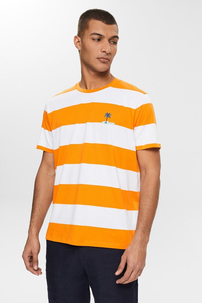 Jersey-T-shirt med striber og print, ORANGE, overview