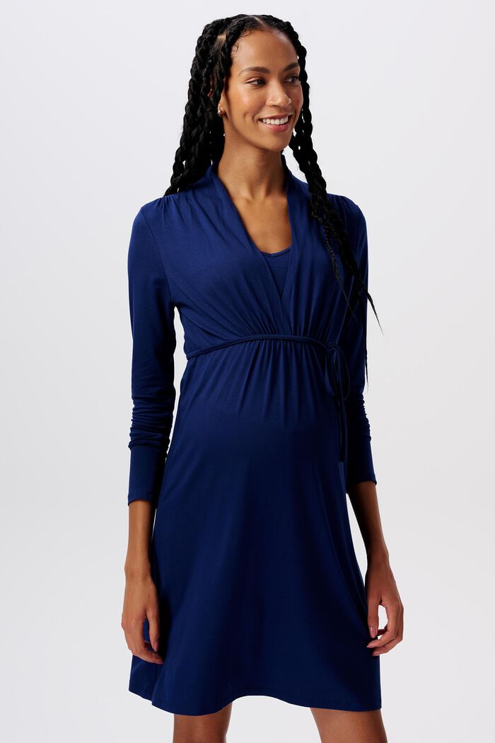VENTE-kjole med V-hals og lange ærmer, DARK BLUE, detail image number 0
