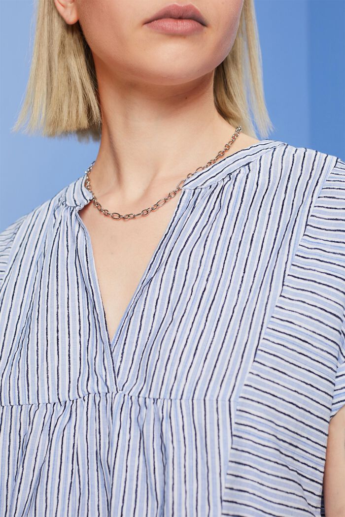 Stribet bluse med korte ærmer, 100 % bomuld, BRIGHT BLUE, detail image number 2