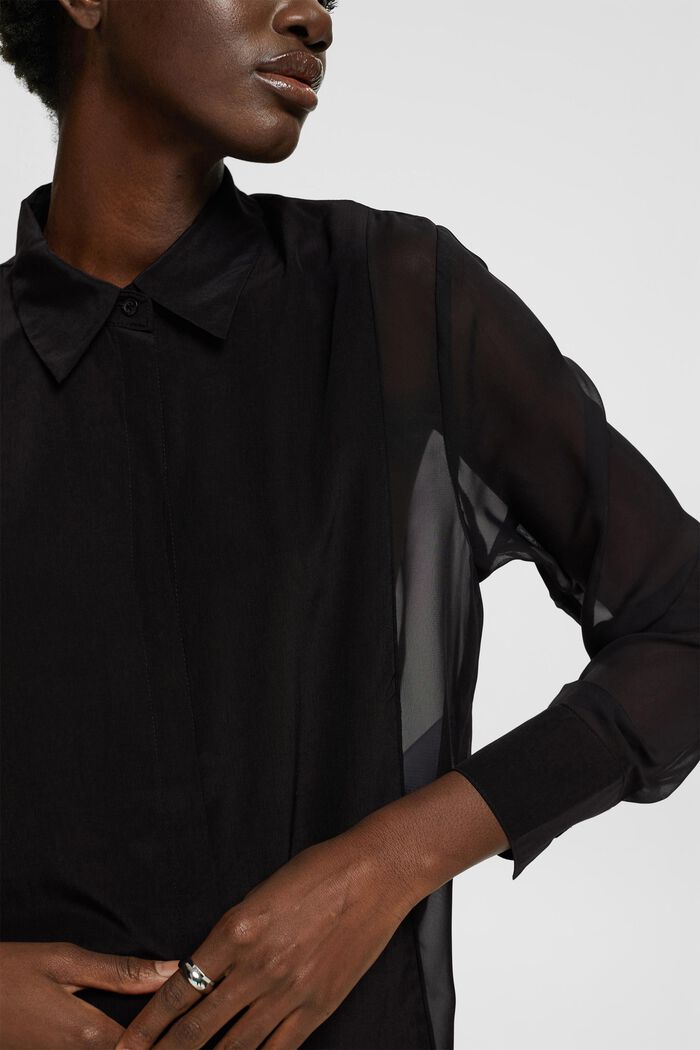 Halvgennemsigtig bluse, LENZING™ ECOVERO™, BLACK, detail image number 2