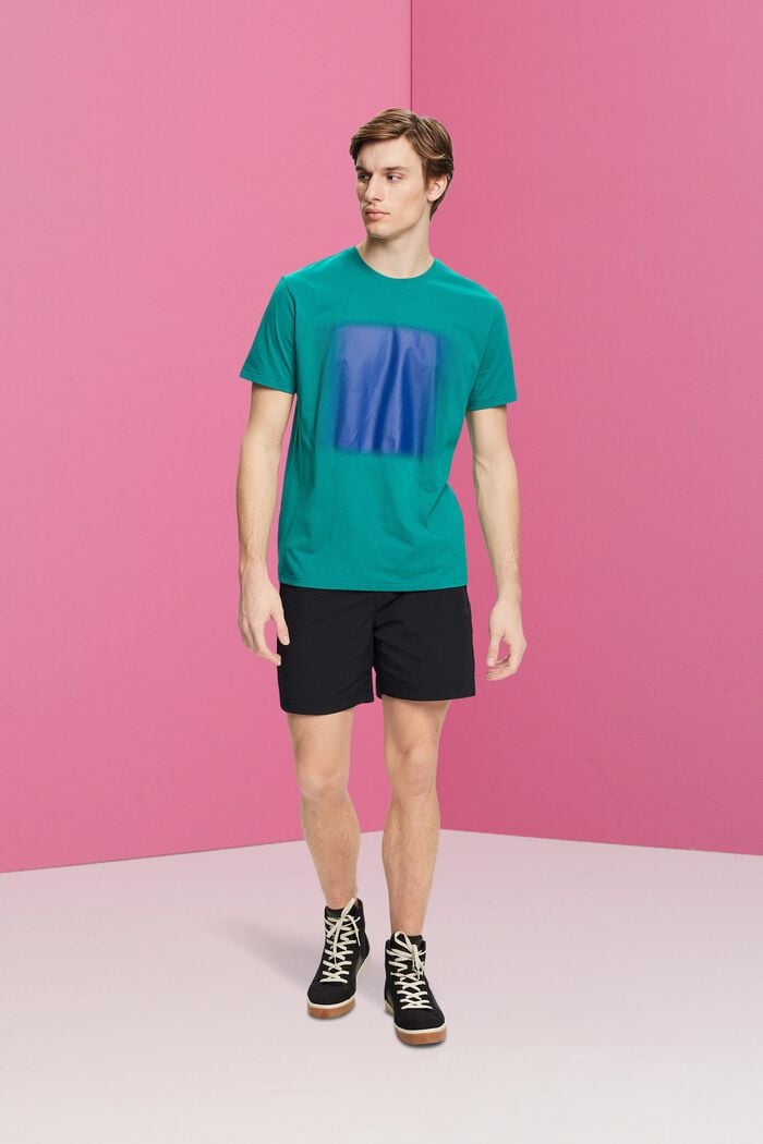 Bomulds-T-shirt med print, EMERALD GREEN, detail image number 4