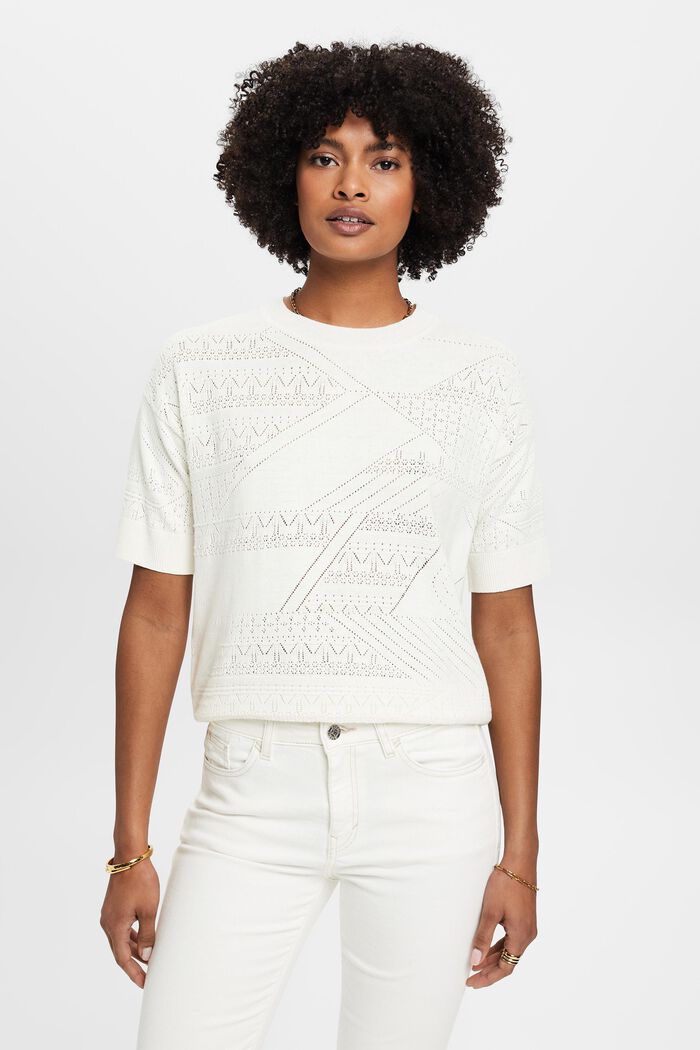 Kortærmet sweater i hørmiks, WHITE, detail image number 0