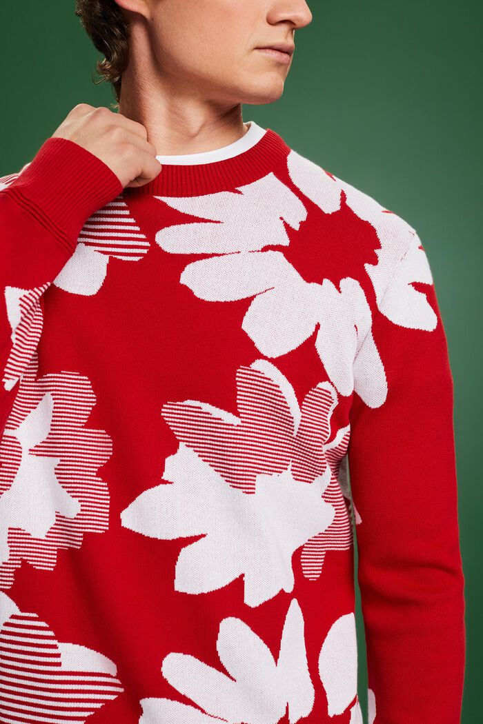 Jacquard-sweater i bomuld, DARK RED, detail image number 3