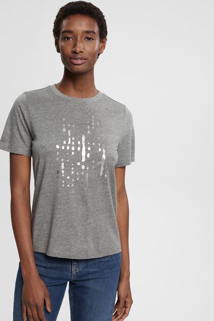 T-shirt med metallic-print, MEDIUM GREY, overview
