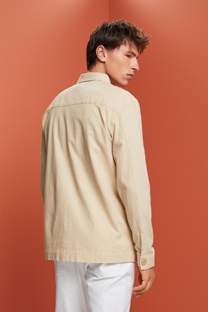 Skjorte med sildebensmønster, hørmiks, SAND, detail image number 3