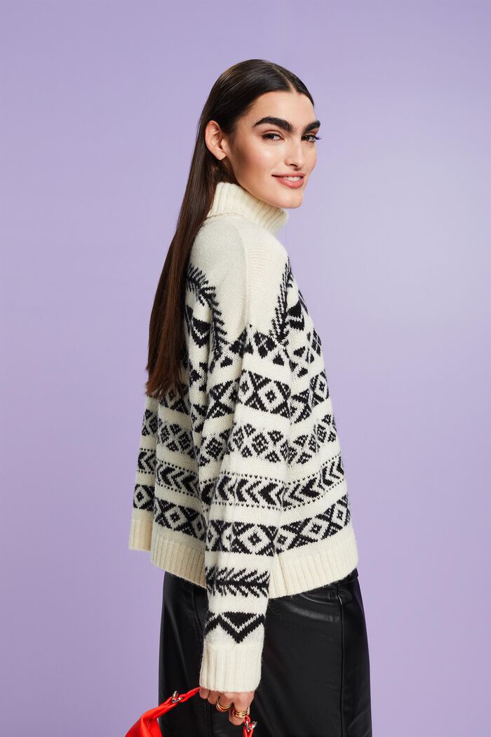 Jacquard-sweater i uldmiks med rullekrave, ICE, detail image number 5