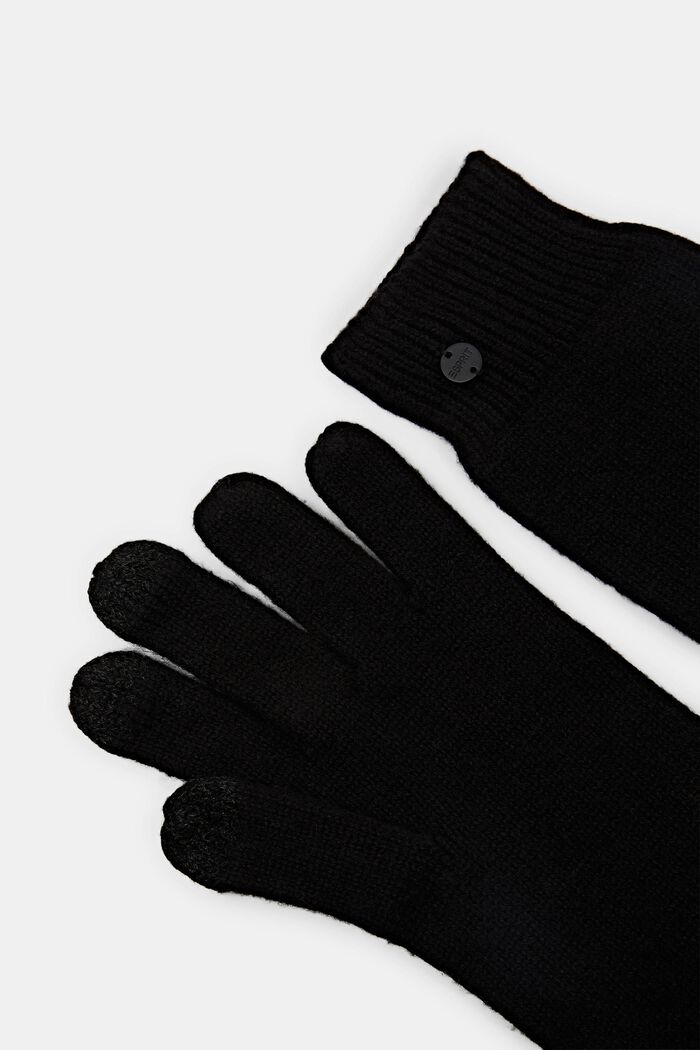 Ribstrikkede handsker, BLACK, detail image number 1
