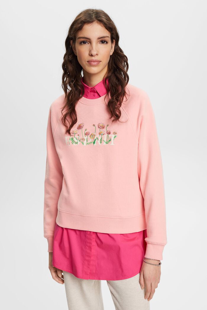 Sweatshirt med logoprint og broderede blomster, PINK, detail image number 0
