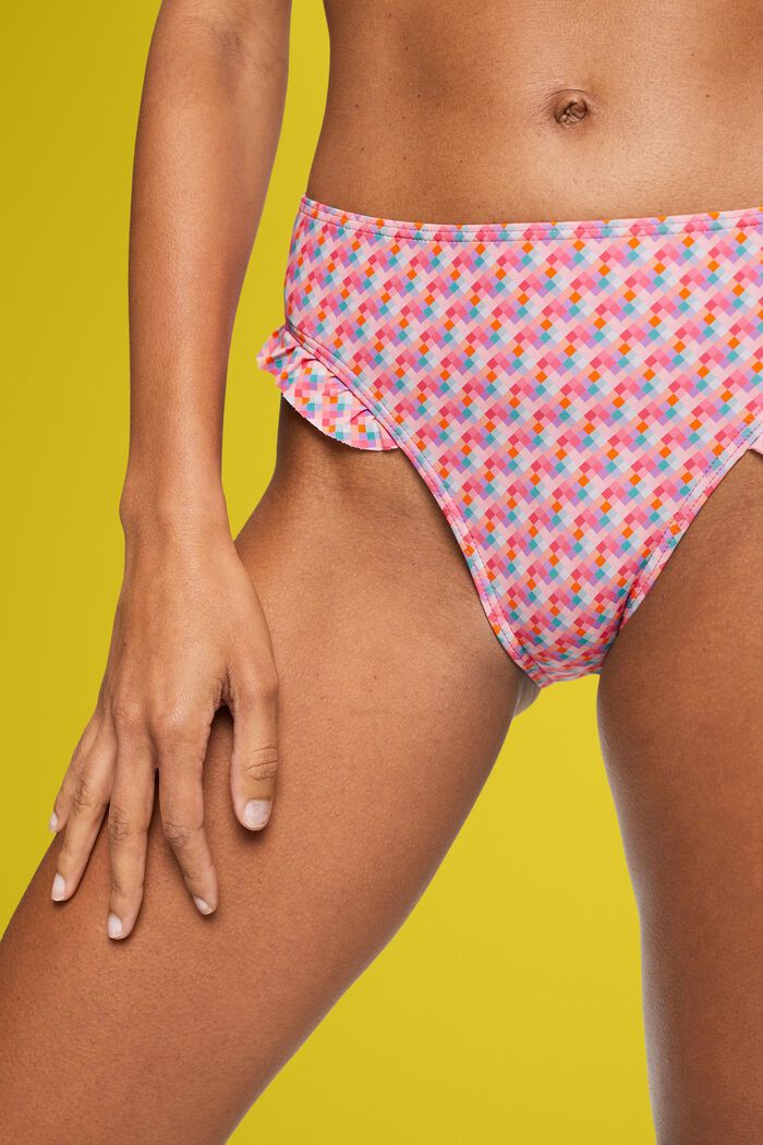 Multifarvede bikinitrusser med flæsedetaljer, PINK FUCHSIA, detail image number 1