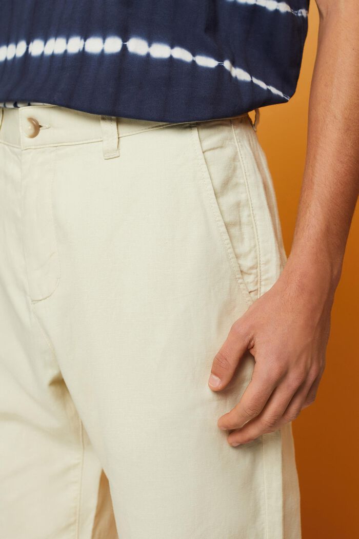 Bukser i bomulds- og hørmiks, CREAM BEIGE, detail image number 2