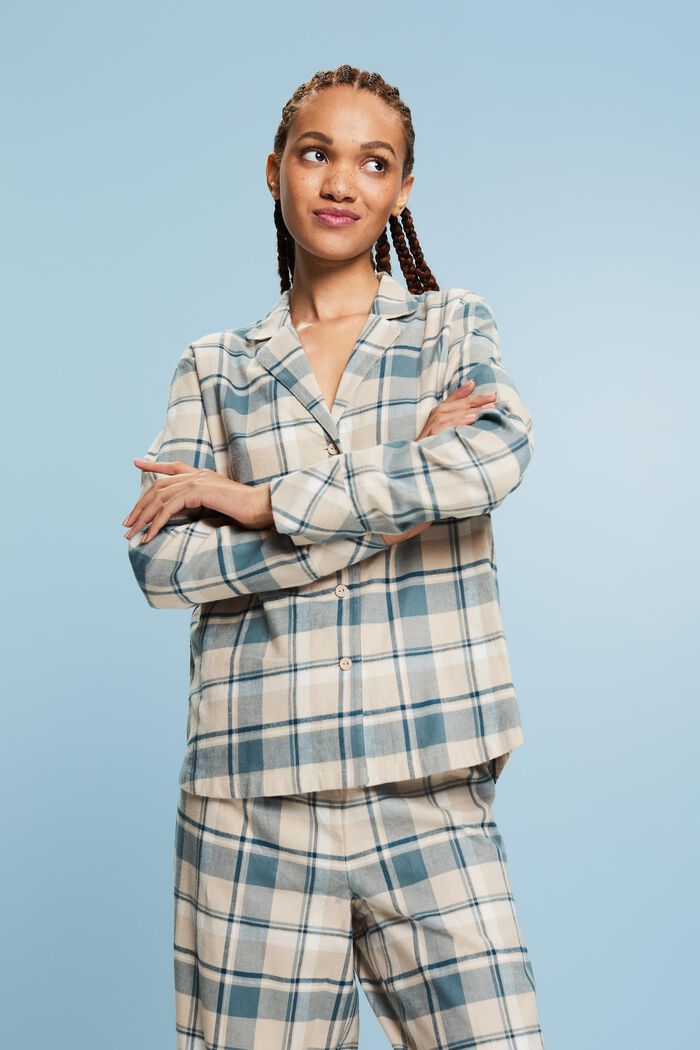 Ternet pyjamassæt i flonel, NEW TEAL BLUE, detail image number 0