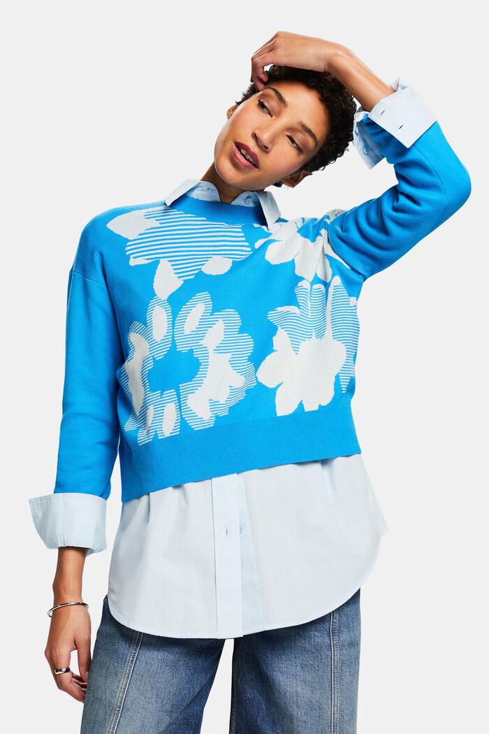 Jacquard-sweatshirt i bomuld, BLUE, detail image number 4