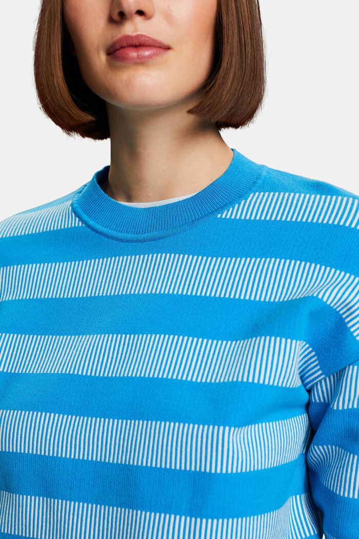 Sweater med jacquard-striber og rund hals, BLUE, detail image number 3