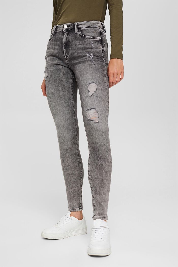 Cropped, used stretch-jeans, økologisk bomuld, GREY MEDIUM WASHED, detail image number 6