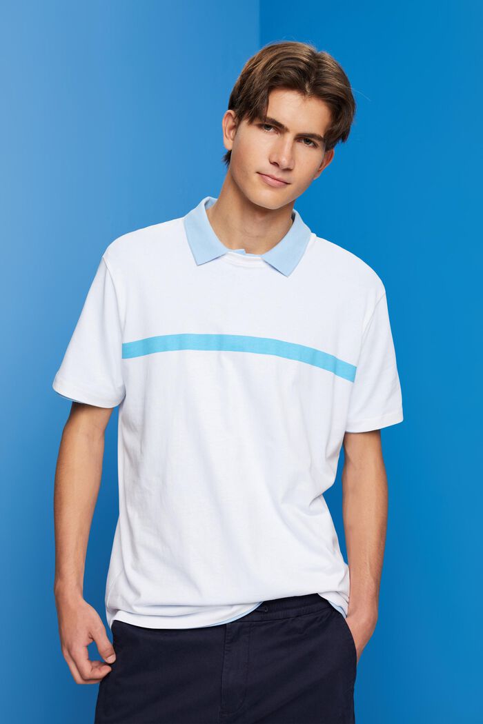 Bomulds-T-shirt med kontraststribe, WHITE, detail image number 0