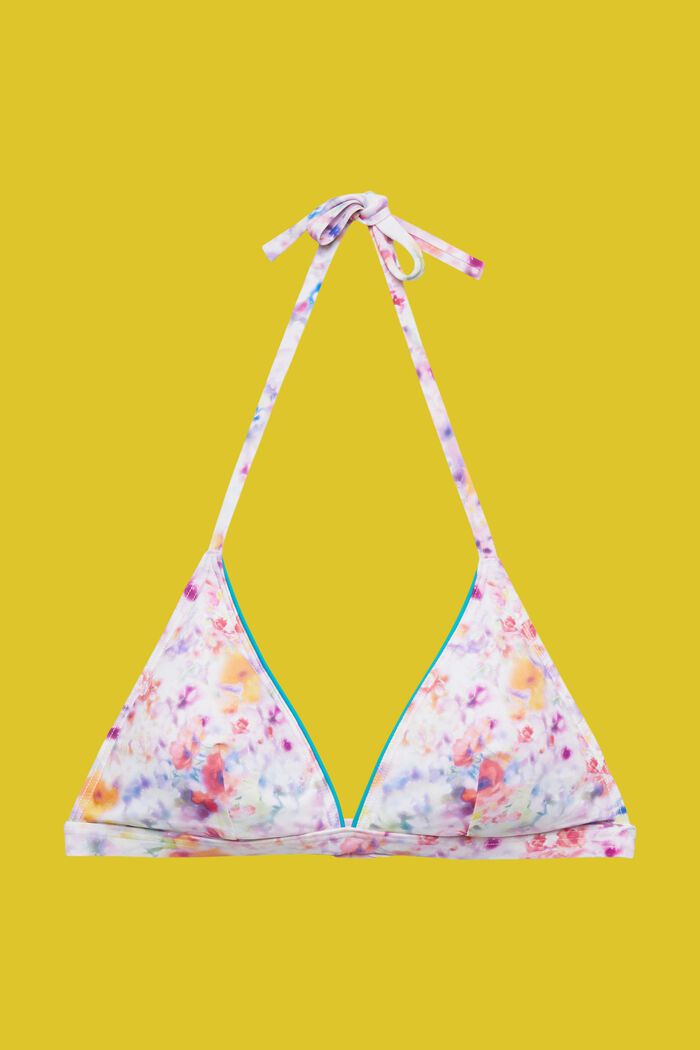 Polstret halterneck-bikinitop med blomsterprint, TEAL BLUE, detail image number 4