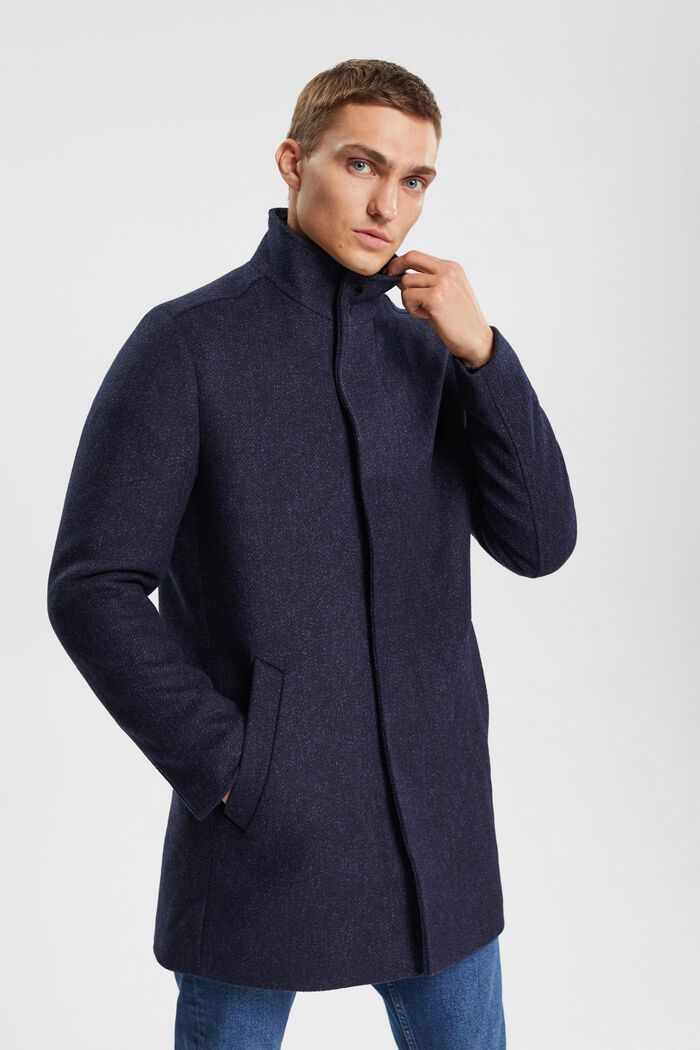 Polstret frakke i uldmiks med aftagelig inderside, DARK BLUE, detail image number 0