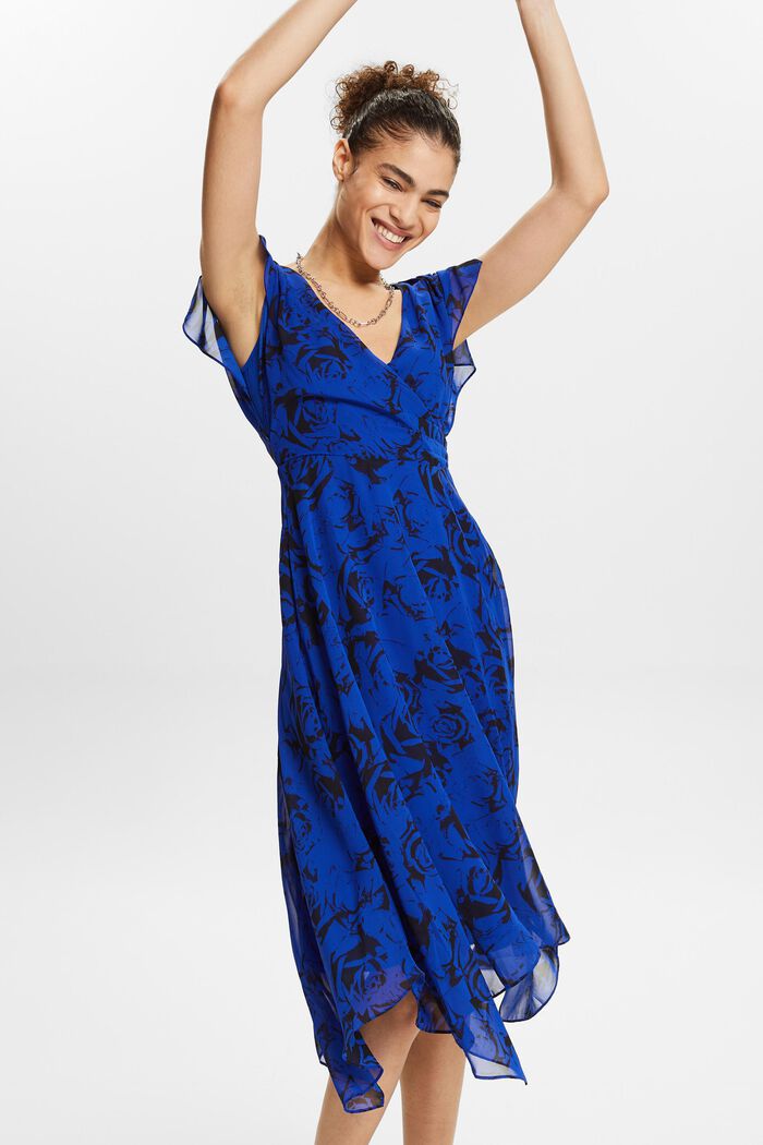 Maxi-kjole i chiffon med V-hals og print, BRIGHT BLUE, detail image number 5