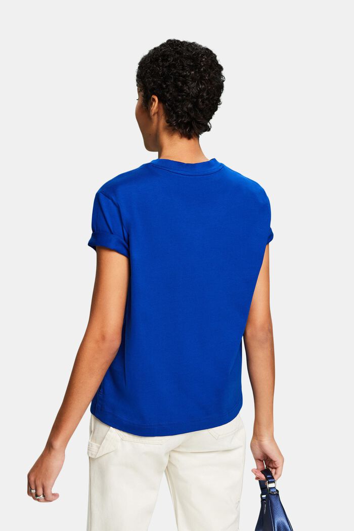 T-shirt i pimabomuld med rund hals, BRIGHT BLUE, detail image number 2