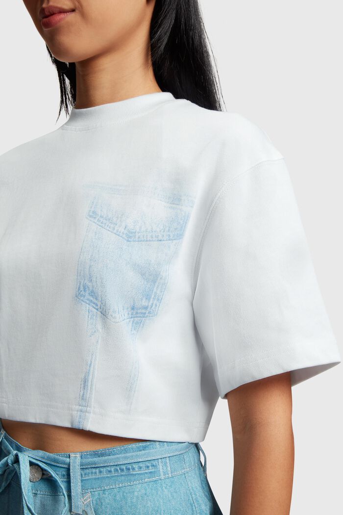 Cropped T-shirt med Denim Not Denim-indigoprint​, WHITE, detail image number 1