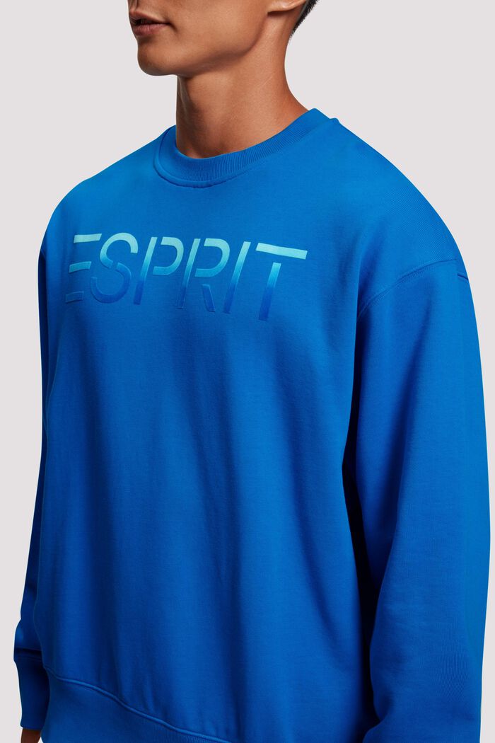 Sweatshirt med påsat logo som flockprint, BRIGHT BLUE, detail image number 1