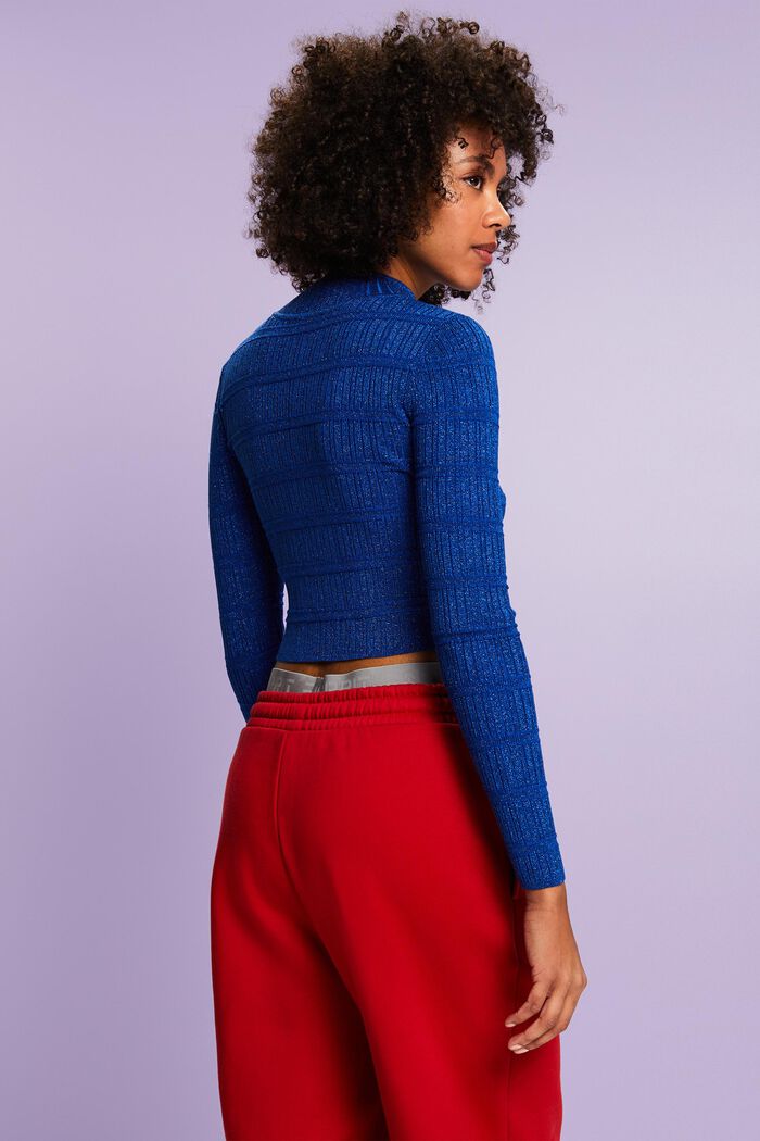 Cropped lamé-sweater med høj hals, BRIGHT BLUE, detail image number 2