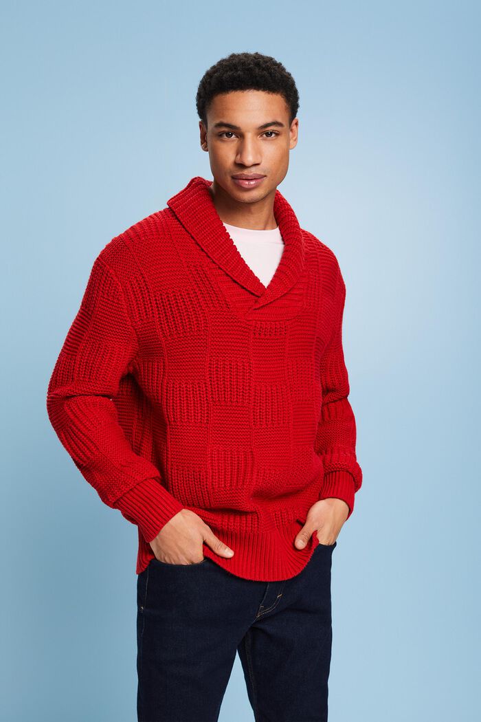 Sweater i chunky strik med sjalskrave, DARK RED, detail image number 0