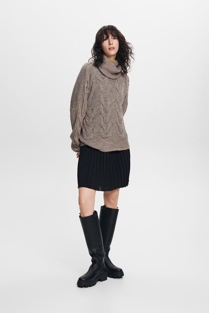 Rullekravesweater i kabelstrik, BROWN GREY, detail image number 0