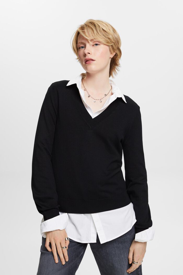Sweater med V-hals, BLACK, detail image number 1