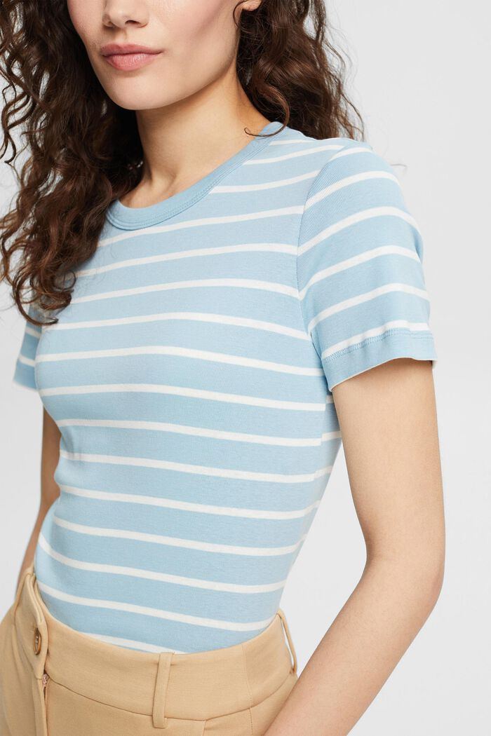 T-shirt med striber, 100% økologisk bomuld, GREY BLUE, detail image number 2