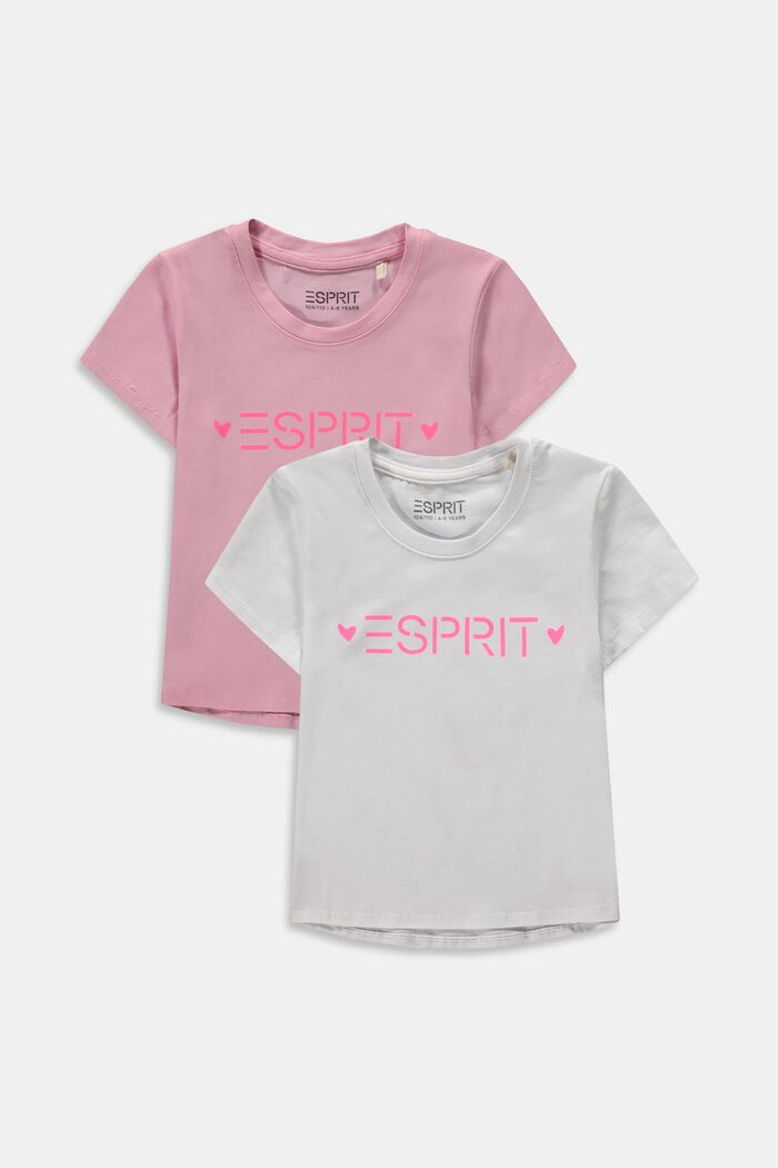 Pakke med to T-shirts med logoprint, LIGHT PINK, overview