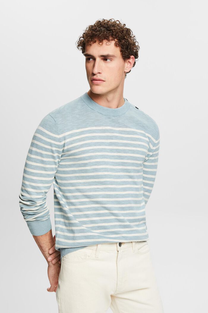 Stribet sweater i bomuld og hør, LIGHT BLUE, detail image number 0