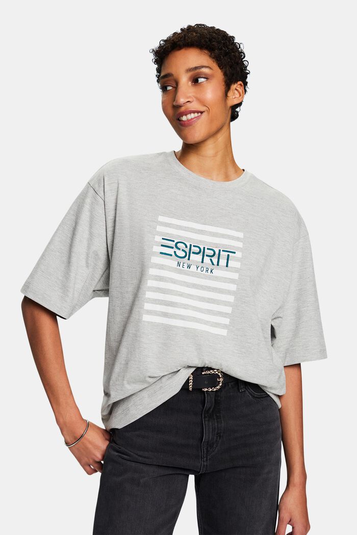 T-shirt i pimabomuld med logo, LIGHT GREY, detail image number 4