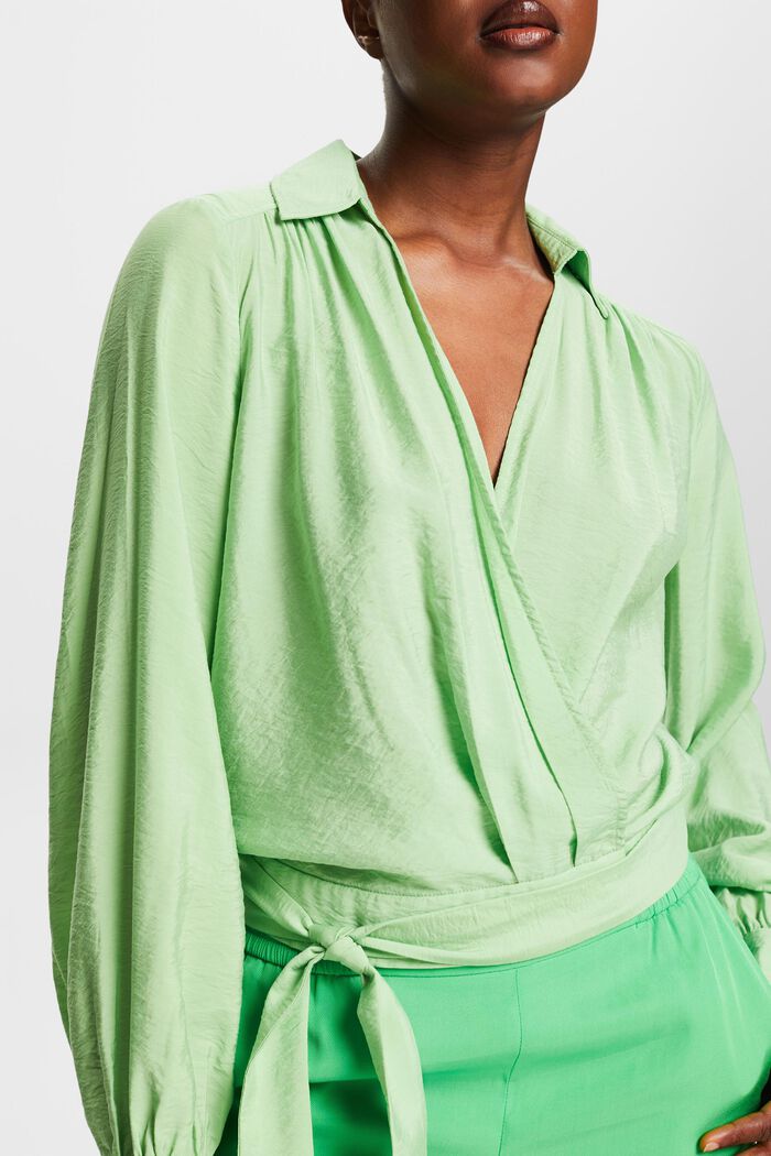 Bluse med rynket slå om-effekt, LIGHT GREEN, detail image number 3