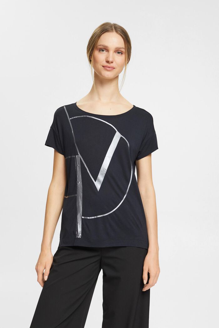 T-shirt med metallic print, LENZING™ ECOVERO™, BLACK, detail image number 0