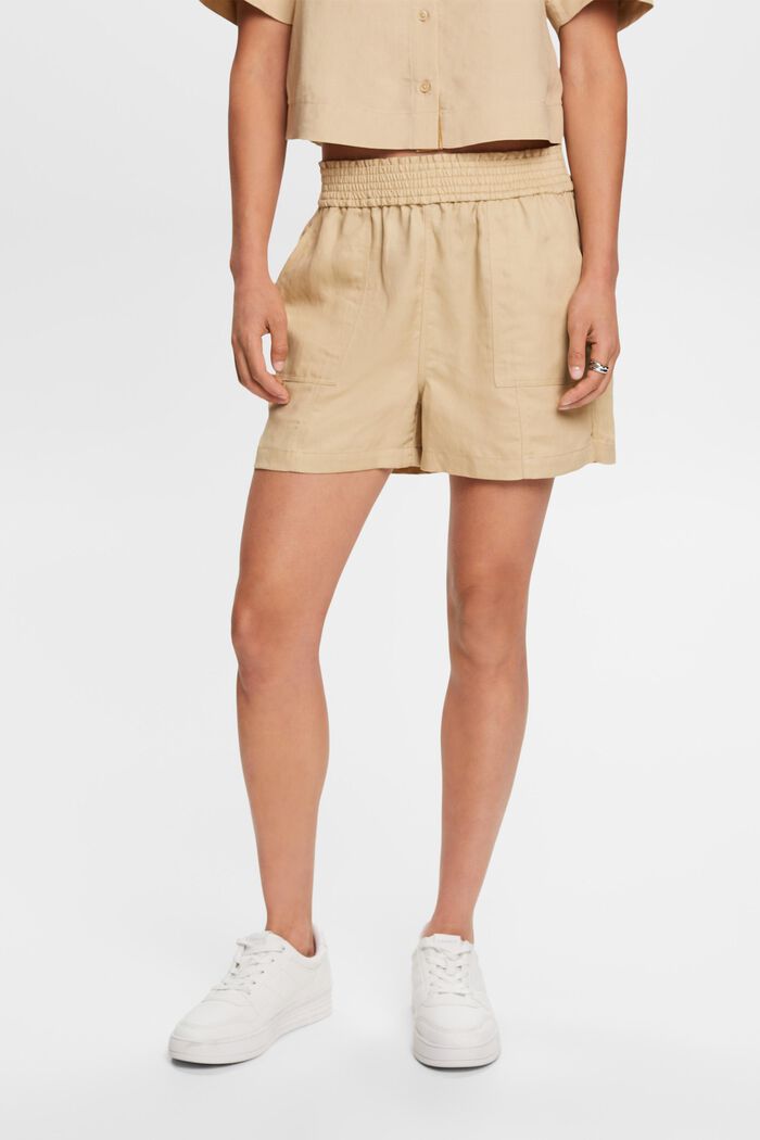 Slip-on-shorts, hørblanding, SAND, detail image number 0